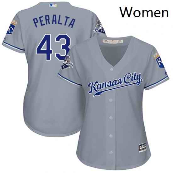Womens Majestic Kansas City Royals 43 Wily Peralta Replica Grey Road Cool Base MLB Jersey